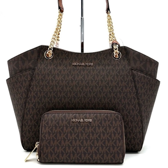Michael Kors Large Jet Set Travel Chain Shoulder Bag & Flat Phone Case Wallet - Picture 1 of 14